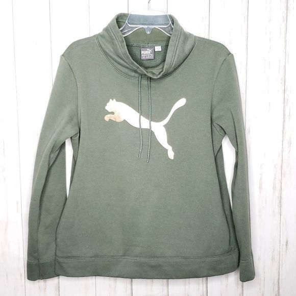 Puma Rose Gold Logo Cowl Neck Sweatshirt Sz L